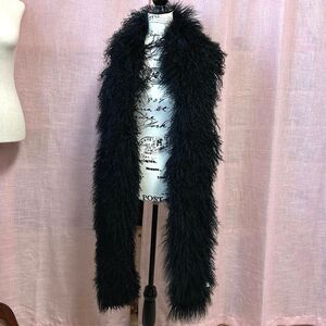 Vintage Karl Donoghue Black Fluffy 100% Sheepskin Scarf - 95” long